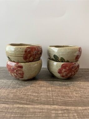 4 Japanese yunomi or small matcha bowls. Hand-painted